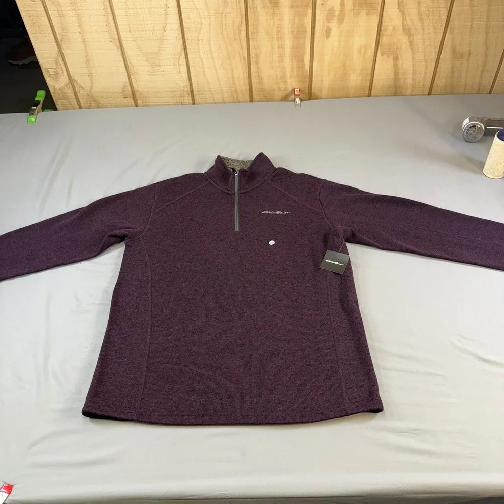 Eddie Bauer Men's Heathered Purple Fleece Quarter Zip Pullover Sweater new w tag